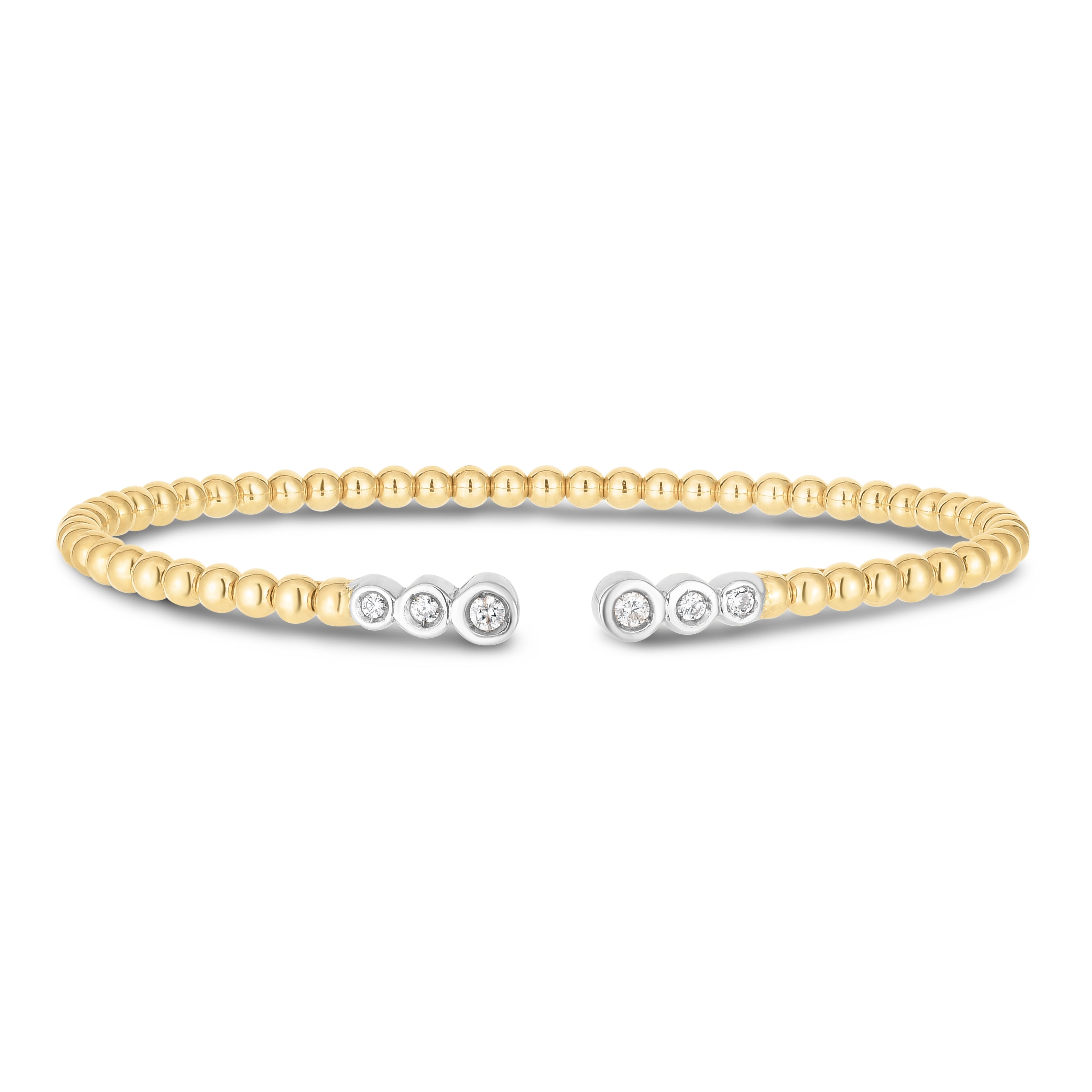 14K Yellow Gold 7" .17ct Diamond Pallina Bead Bracelet Open Cuff