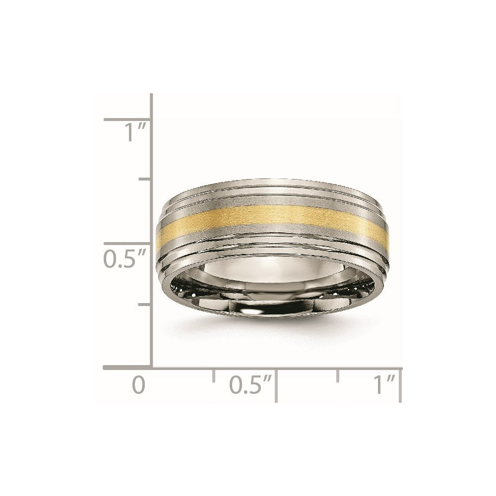 Chisel Titanium Brushed Center with 14k Gold Inlay 8mm Ridged Edge Band