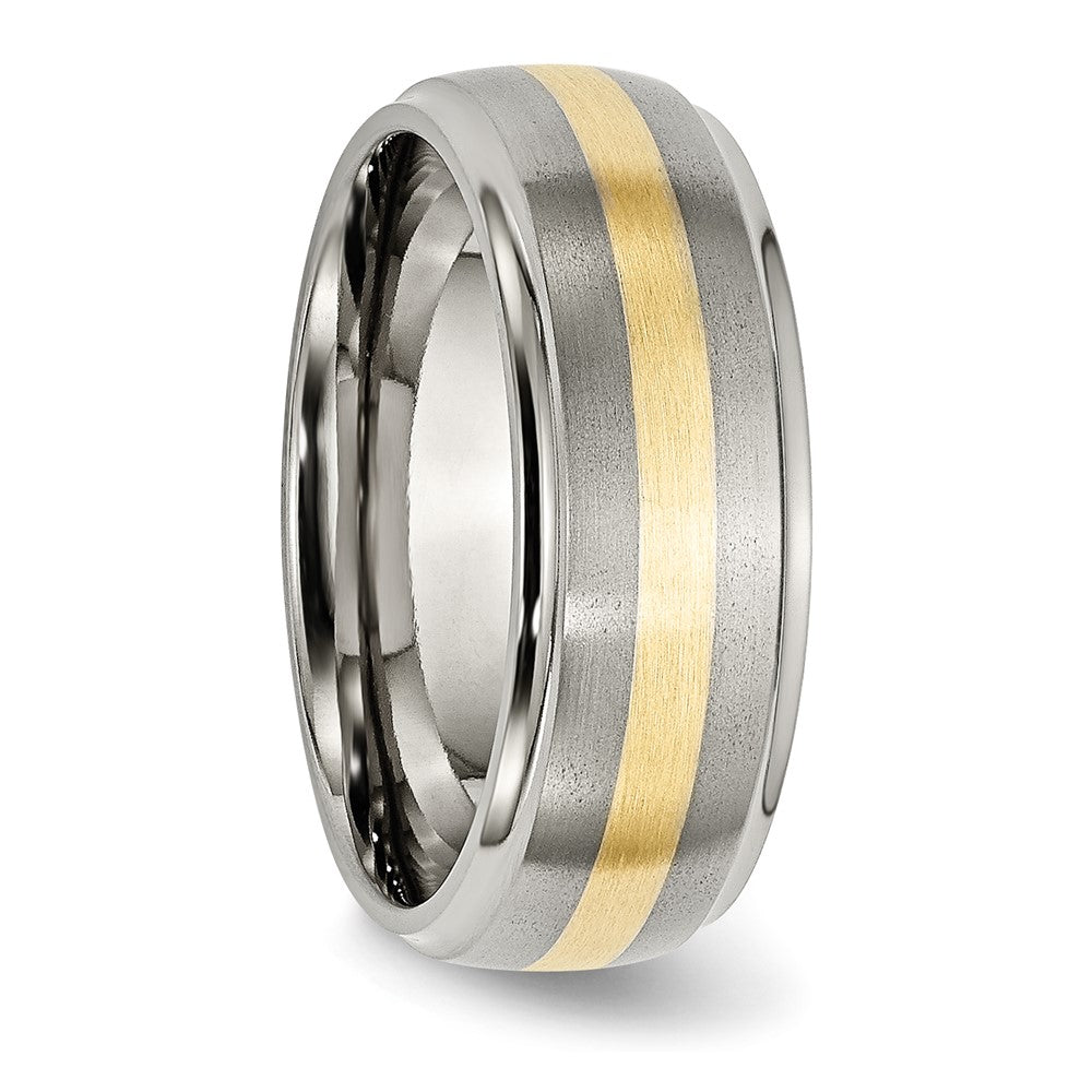 Chisel Titanium Brushed Center with 14k Gold Inlay 8mm Ridged Edge Band