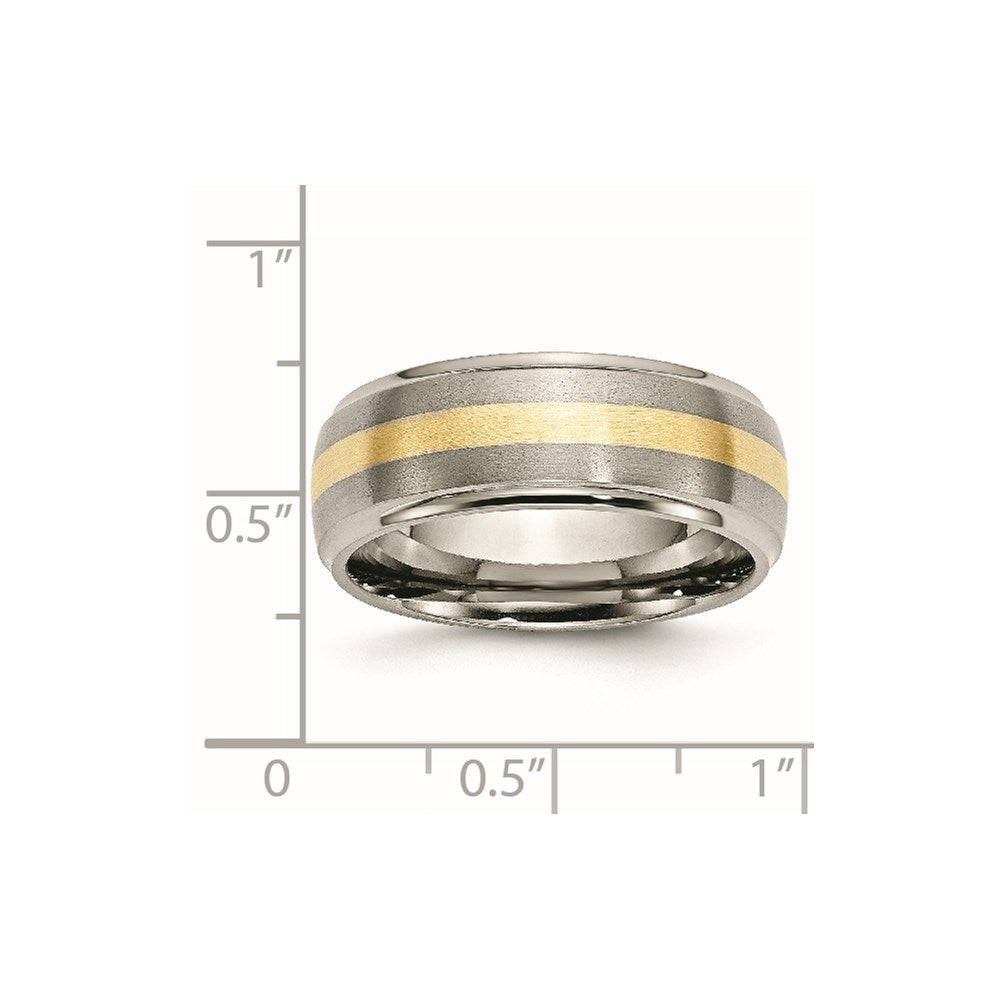 Chisel Titanium Brushed Center with 14k Gold Inlay 8mm Ridged Edge Band