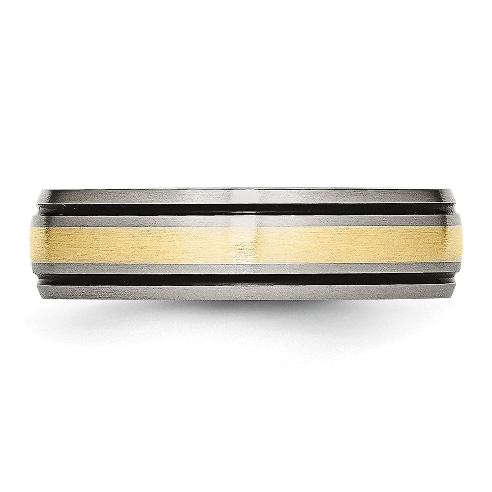 Chisel Titanium Antiqued and Brushed with 14k Gold Inlay 6mm Grooved Band