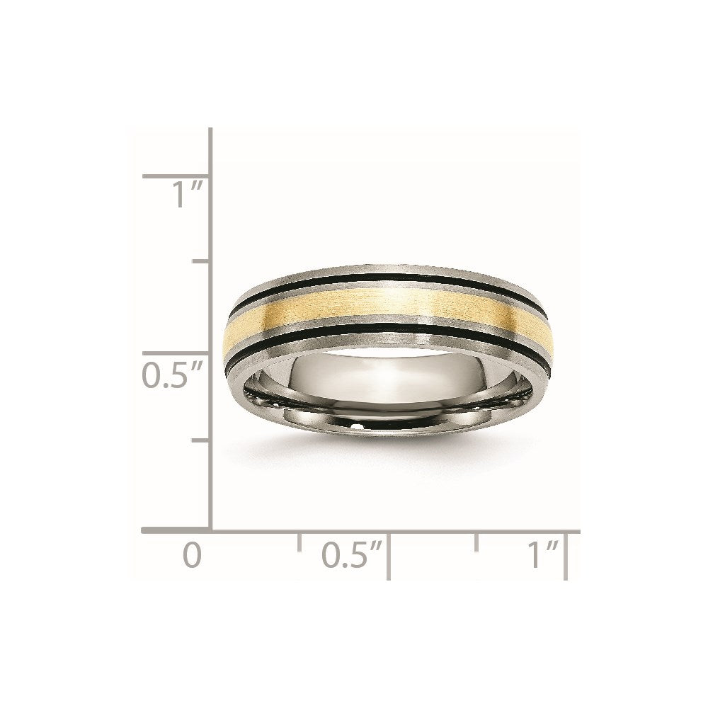 Chisel Titanium Antiqued and Brushed with 14k Gold Inlay 6mm Grooved Band