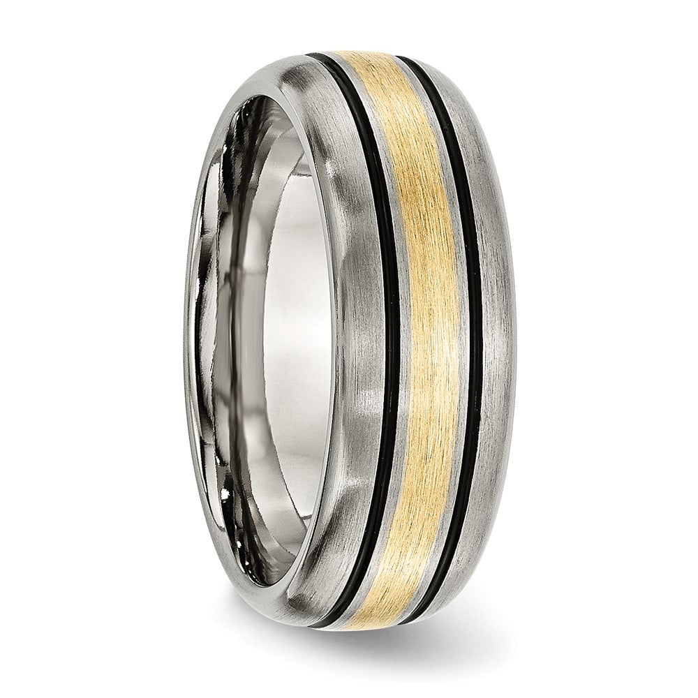 Chisel Titanium Antiqued and Brushed with 14k Gold Inlay 8mm Grooved Band