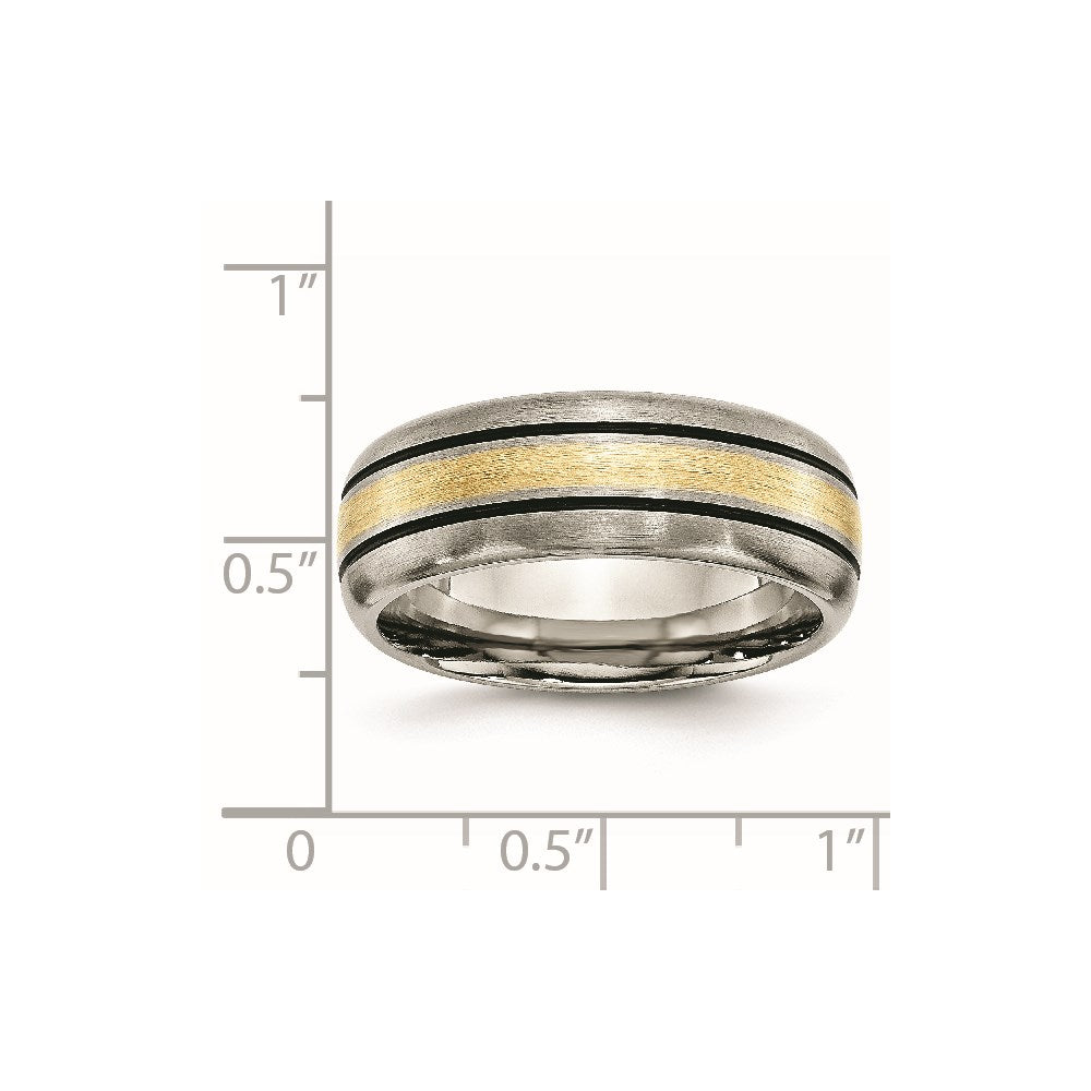 Chisel Titanium Antiqued and Brushed with 14k Gold Inlay 8mm Grooved Band