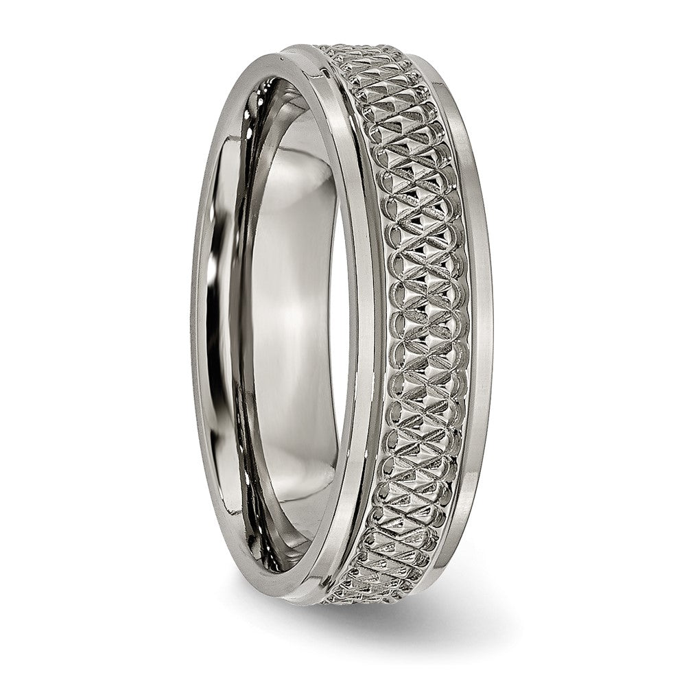 Titanium Ridged Edge Weave Design 6mm Polished Band