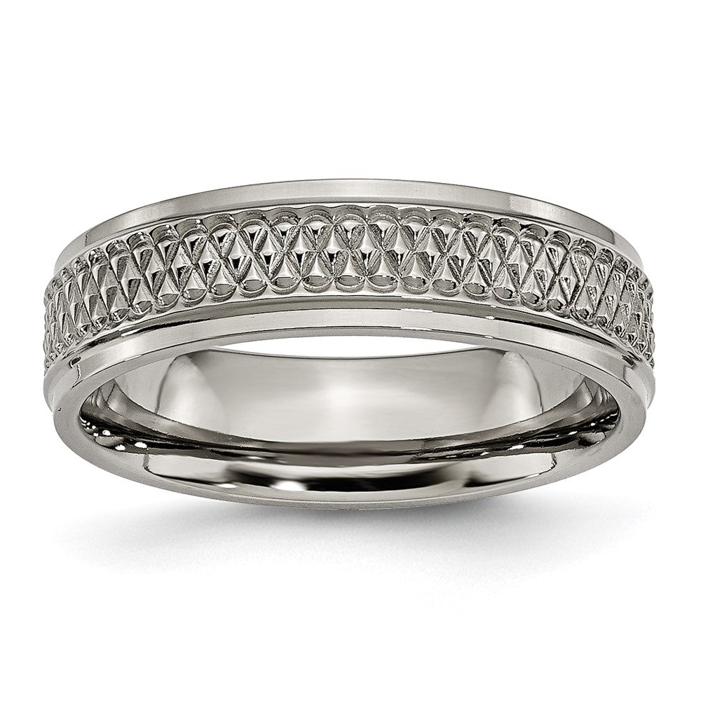 Titanium Ridged Edge Weave Design 6mm Polished Band