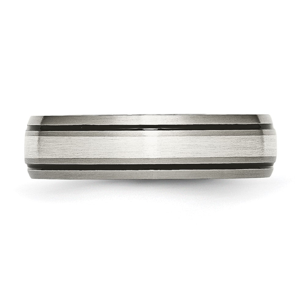 Chisel Titanium Antiqued with Brushed Center Sterling Silver Inlay 6mm Grooved Band