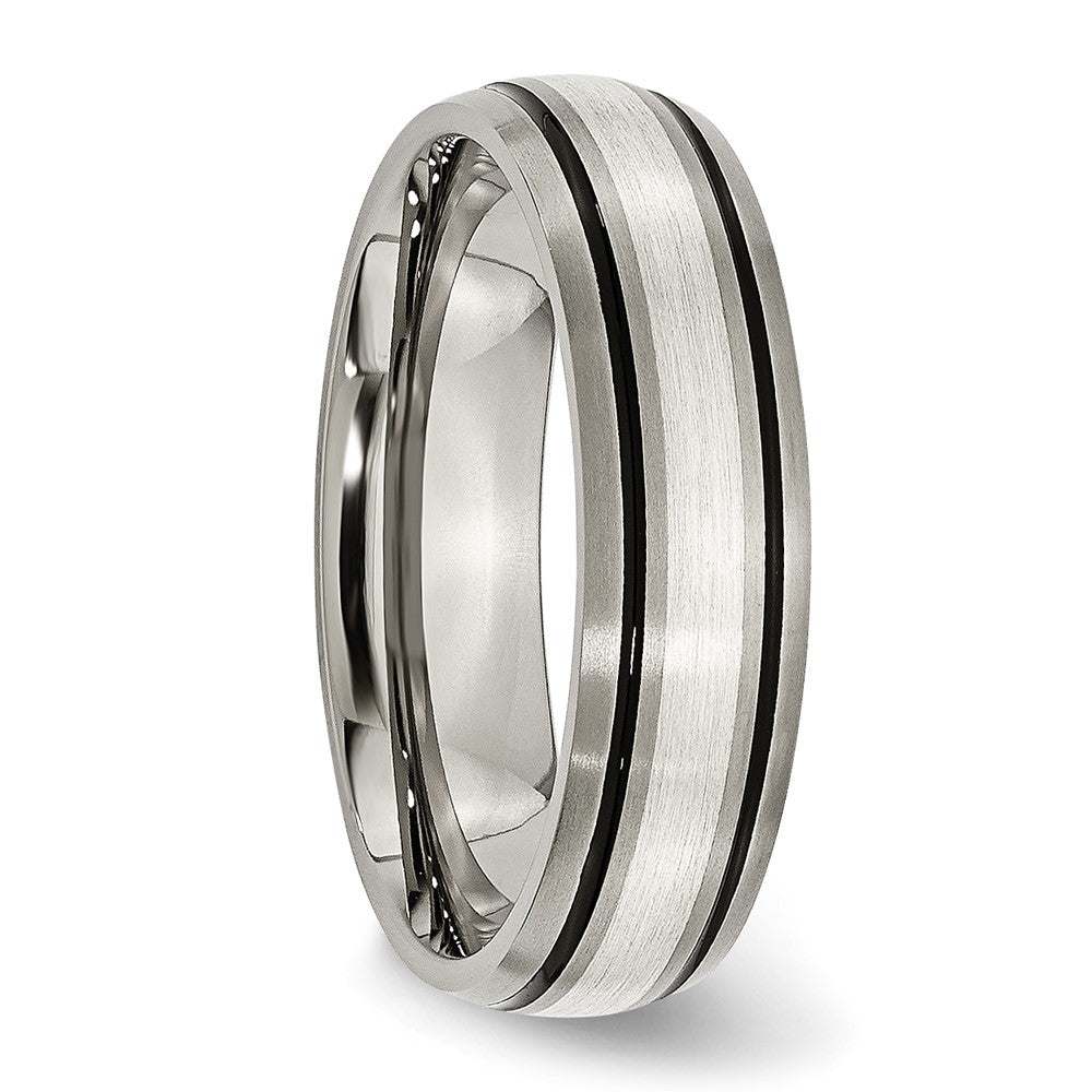 Chisel Titanium Antiqued with Brushed Center Sterling Silver Inlay 6mm Grooved Band