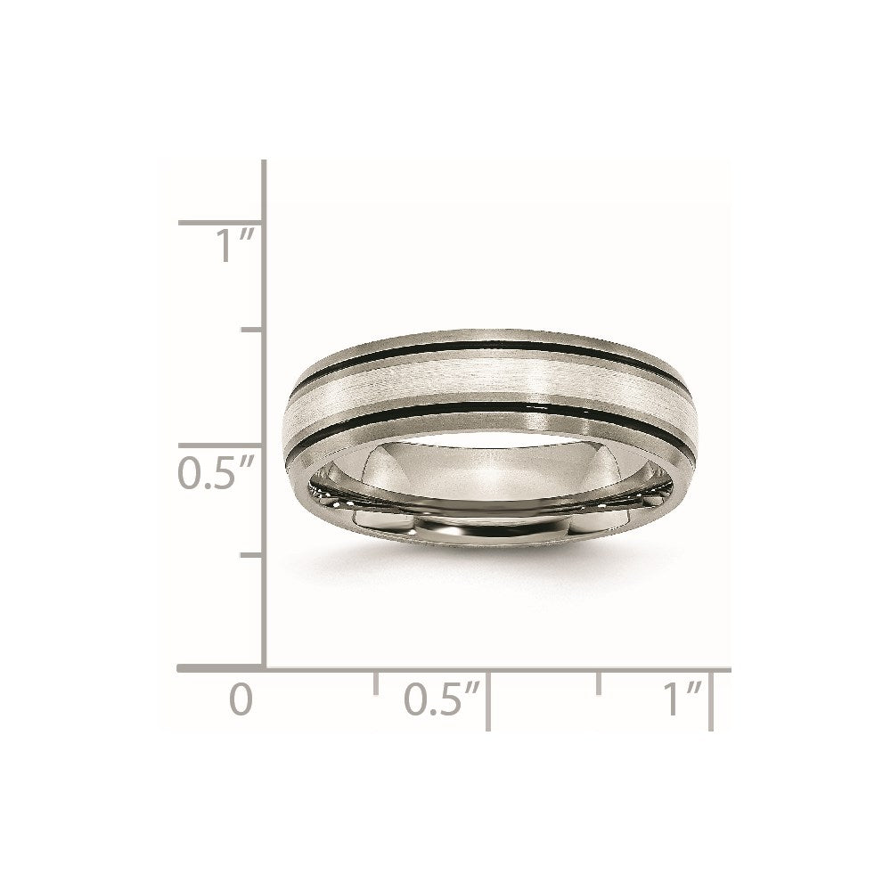 Chisel Titanium Antiqued with Brushed Center Sterling Silver Inlay 6mm Grooved Band