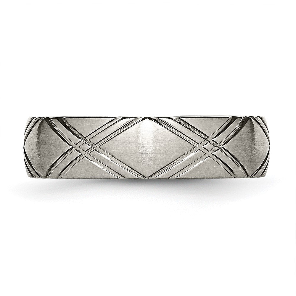 Chisel Titanium Brushed and Polished 6mm Criss-cross Design Band