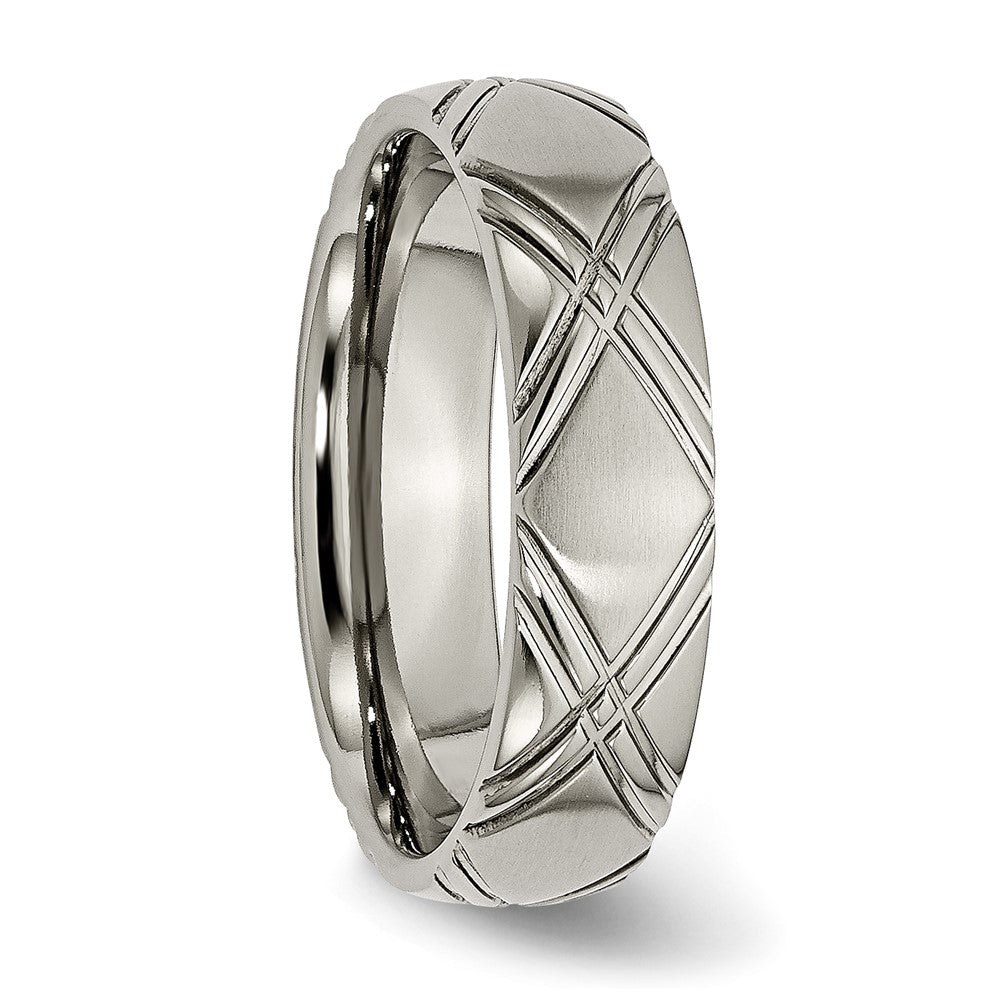 Chisel Titanium Brushed and Polished 6mm Criss-cross Design Band