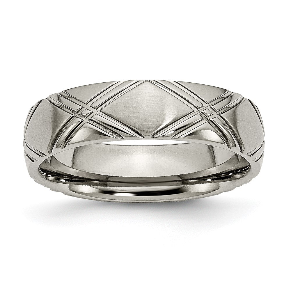 Chisel Titanium Brushed and Polished 6mm Criss-cross Design Band