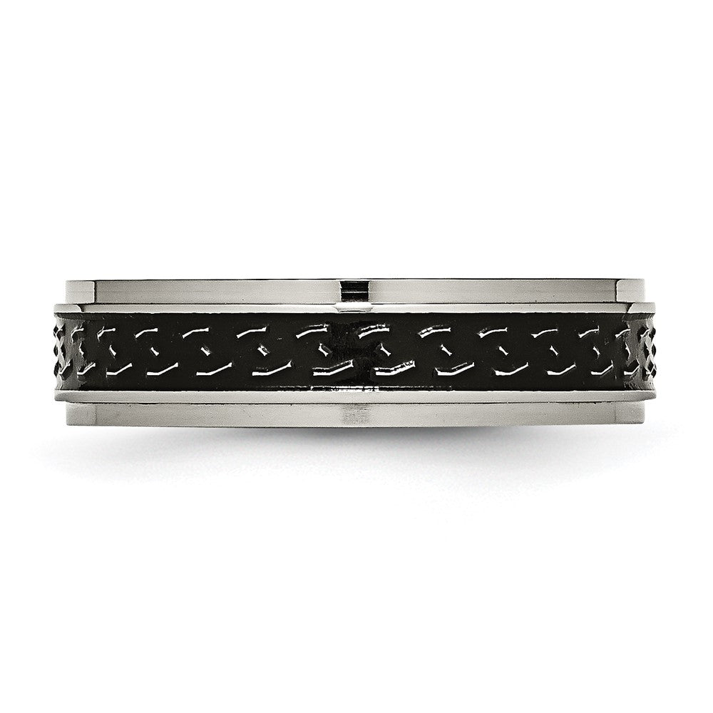 Chisel Titanium Polished Black Enamel Braid Design 6mm Ridged Edge Band