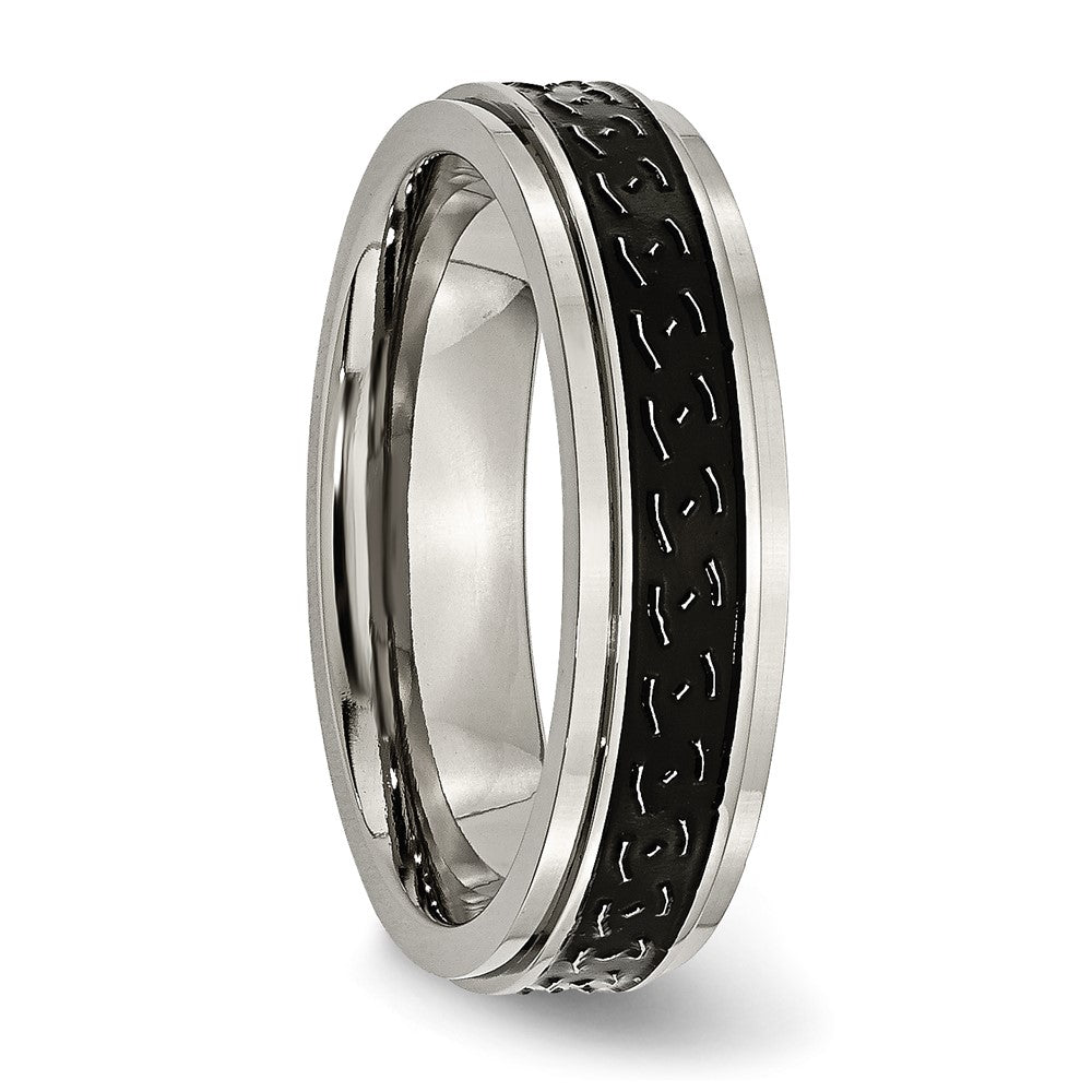 Chisel Titanium Polished Black Enamel Braid Design 6mm Ridged Edge Band