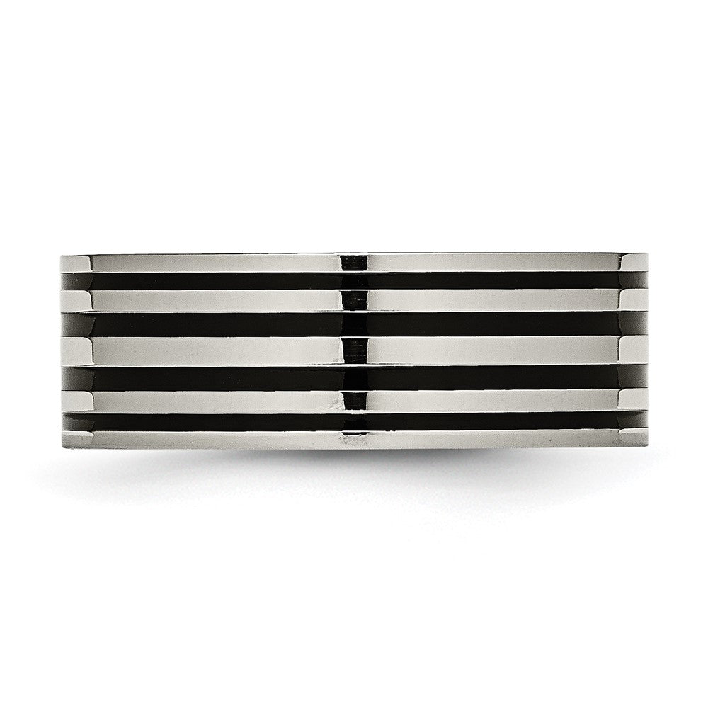 Chisel Titanium Polished Black Enamel Striped 8mm Flat Band