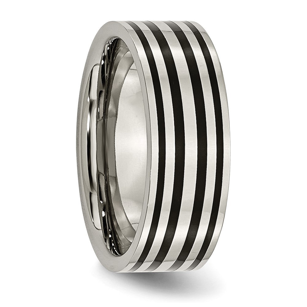 Chisel Titanium Polished Black Enamel Striped 8mm Flat Band