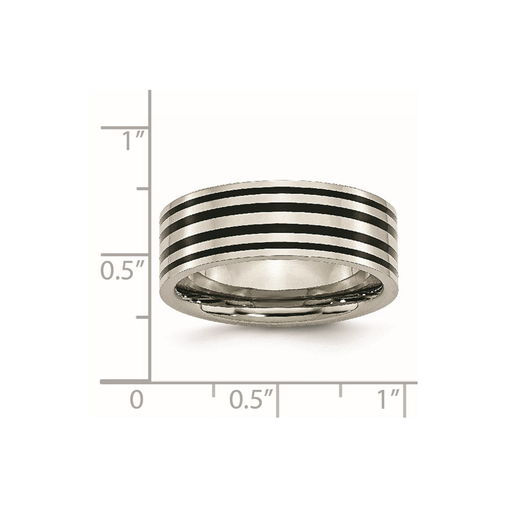 Chisel Titanium Polished Black Enamel Striped 8mm Flat Band