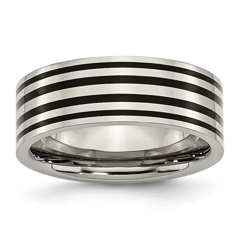 Chisel Titanium Polished Black Enamel Striped 8mm Flat Band