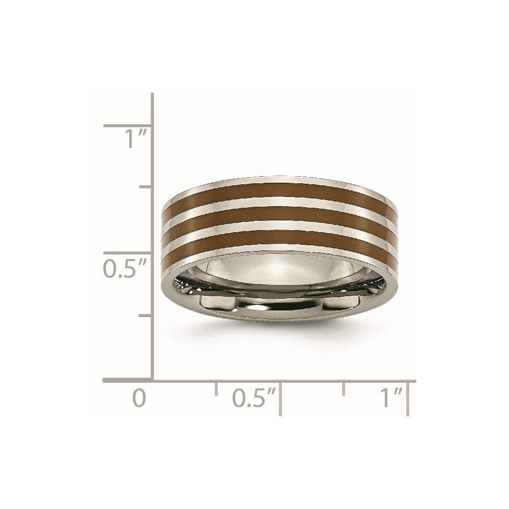 Chisel Titanium Polished Brown Enamel Striped 8mm Flat Band