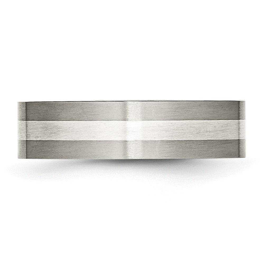 Chisel Titanium Brushed with Sterling Silver Inlay 6mm Flat Band