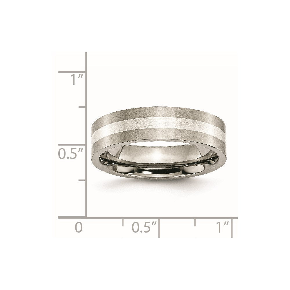 Chisel Titanium Brushed with Sterling Silver Inlay 6mm Flat Band