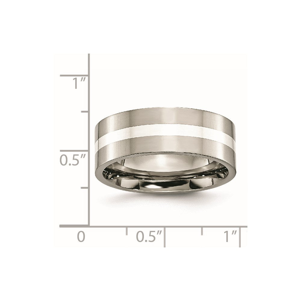 Titanium Polished w/Sterling Silver Inlay 8mm Flat Band