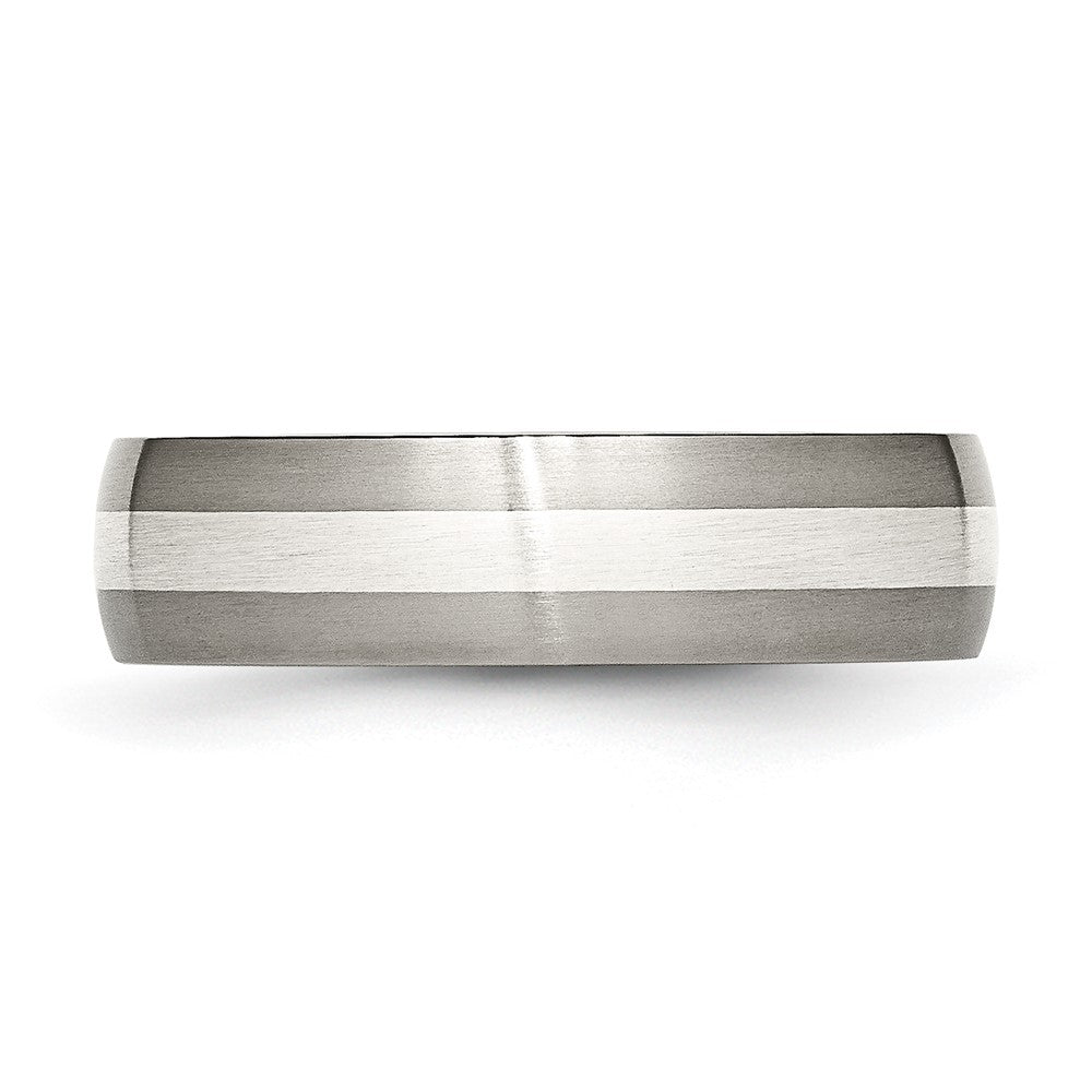 Chisel Titanium Brushed with Sterling Silver Inlay 6mm Band