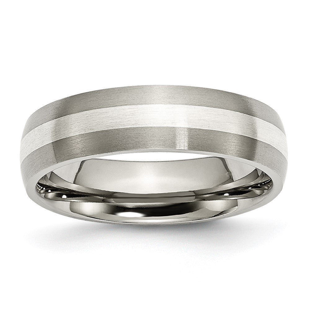 Chisel Titanium Brushed with Sterling Silver Inlay 6mm Band