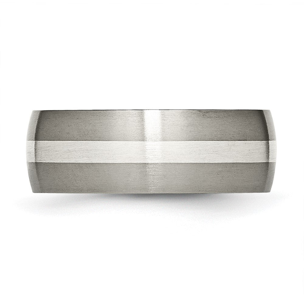 Chisel Titanium Brushed with Sterling Silver Inlay 8mm Band