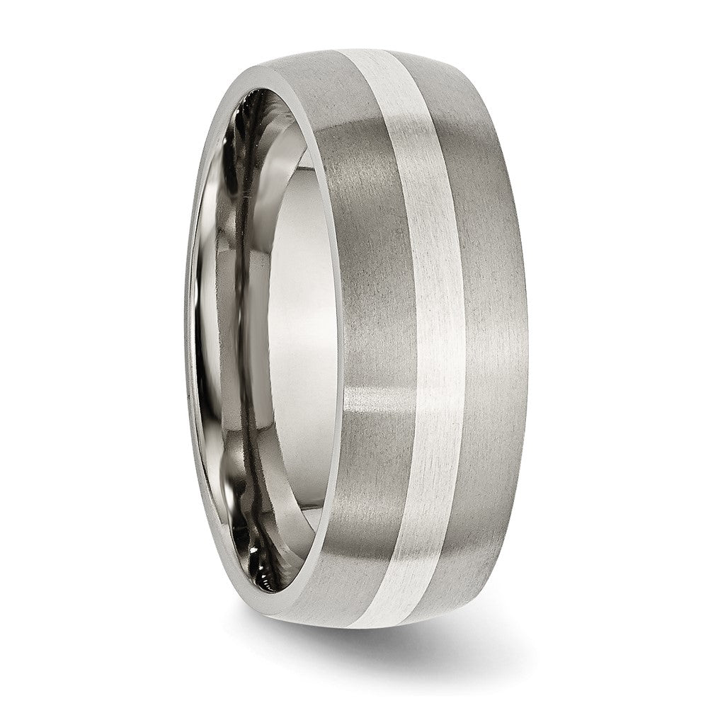 Chisel Titanium Brushed with Sterling Silver Inlay 8mm Band