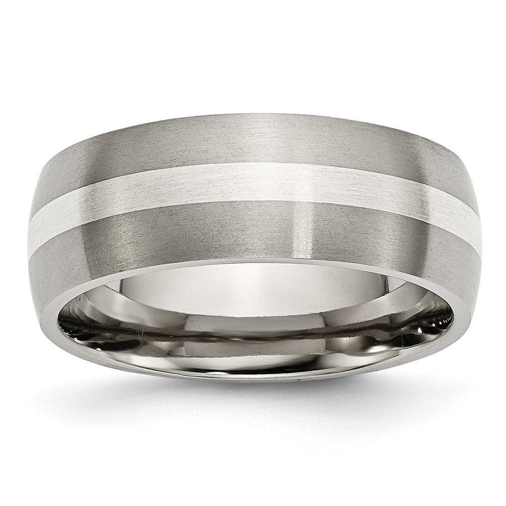 Chisel Titanium Brushed with Sterling Silver Inlay 8mm Band