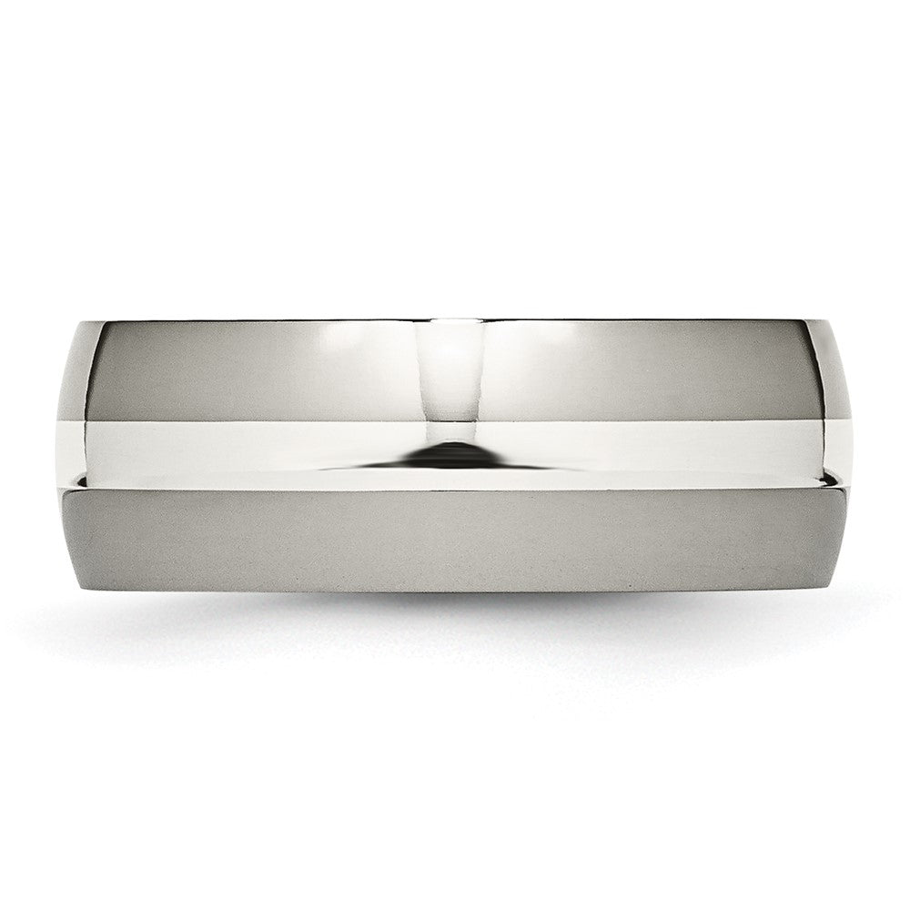 Chisel Titanium Polished with Sterling Silver Inlay 8mm Band