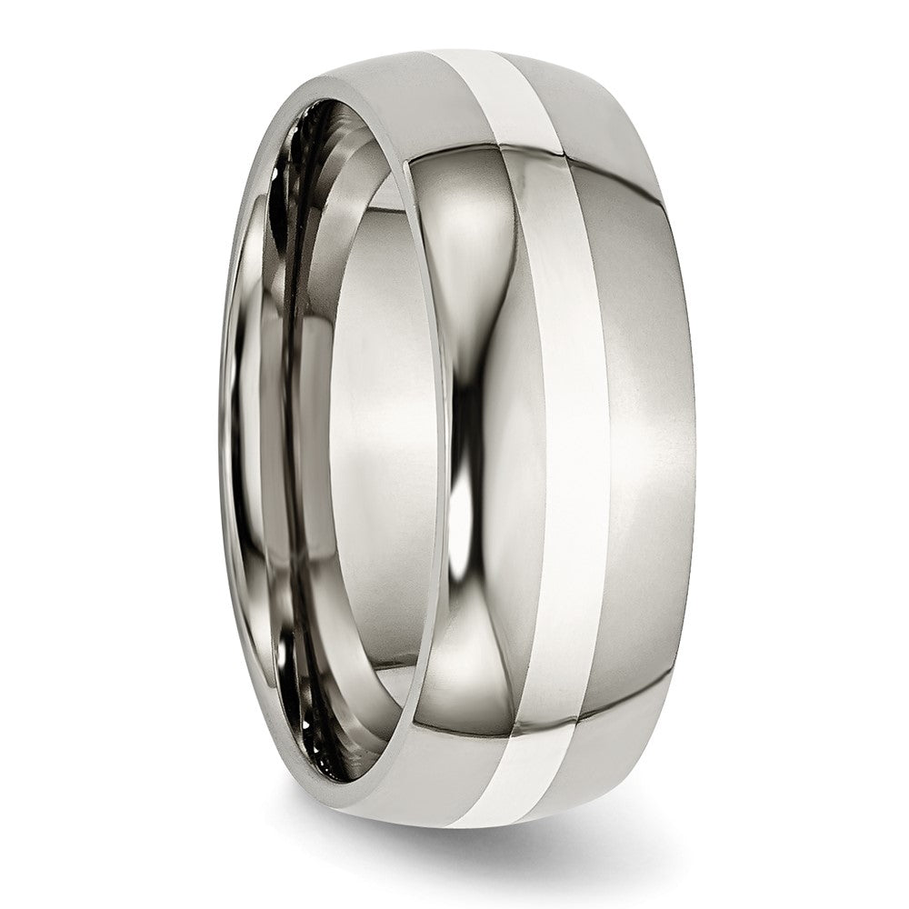 Chisel Titanium Polished with Sterling Silver Inlay 8mm Band