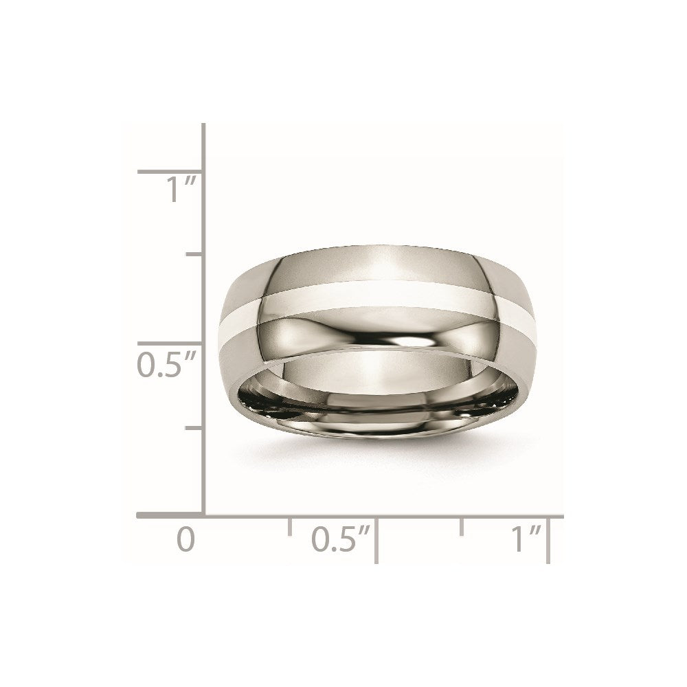 Chisel Titanium Polished with Sterling Silver Inlay 8mm Band