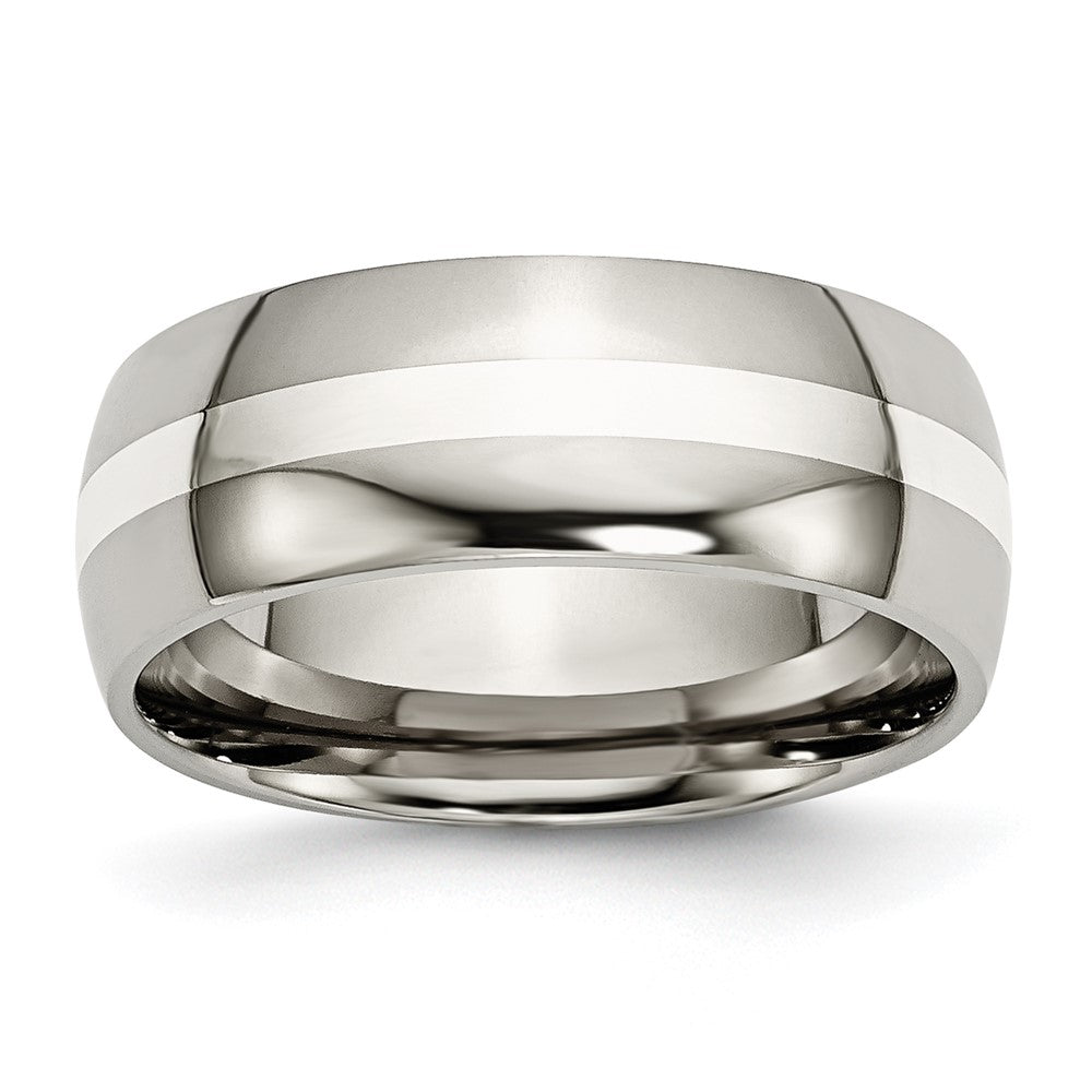 Chisel Titanium Polished with Sterling Silver Inlay 8mm Band