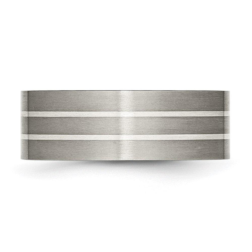 Titanium Brushed w/Sterling Silver Inlay 8mm Flat Band