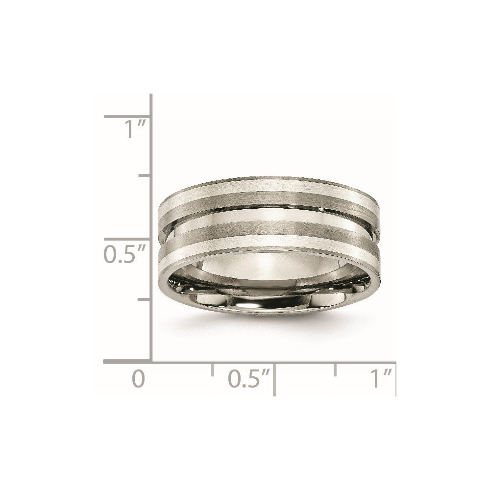 Titanium Brushed w/Sterling Silver Inlay 8mm Grooved Band