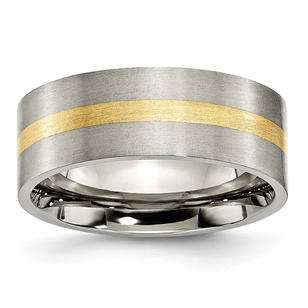 Chisel Titanium Brushed with 14k Gold Inlay 8mm Flat Band