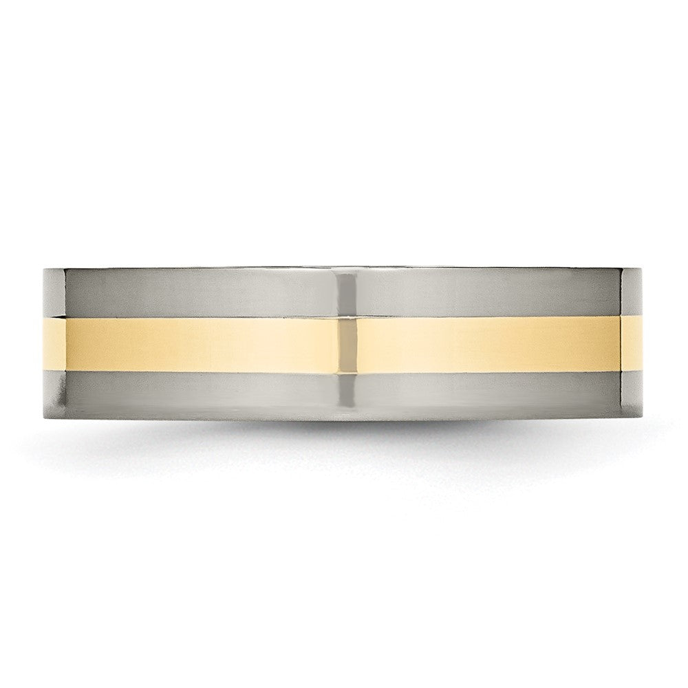 Chisel Titanium Polished with 14k Gold Inlay 6mm Flat Band