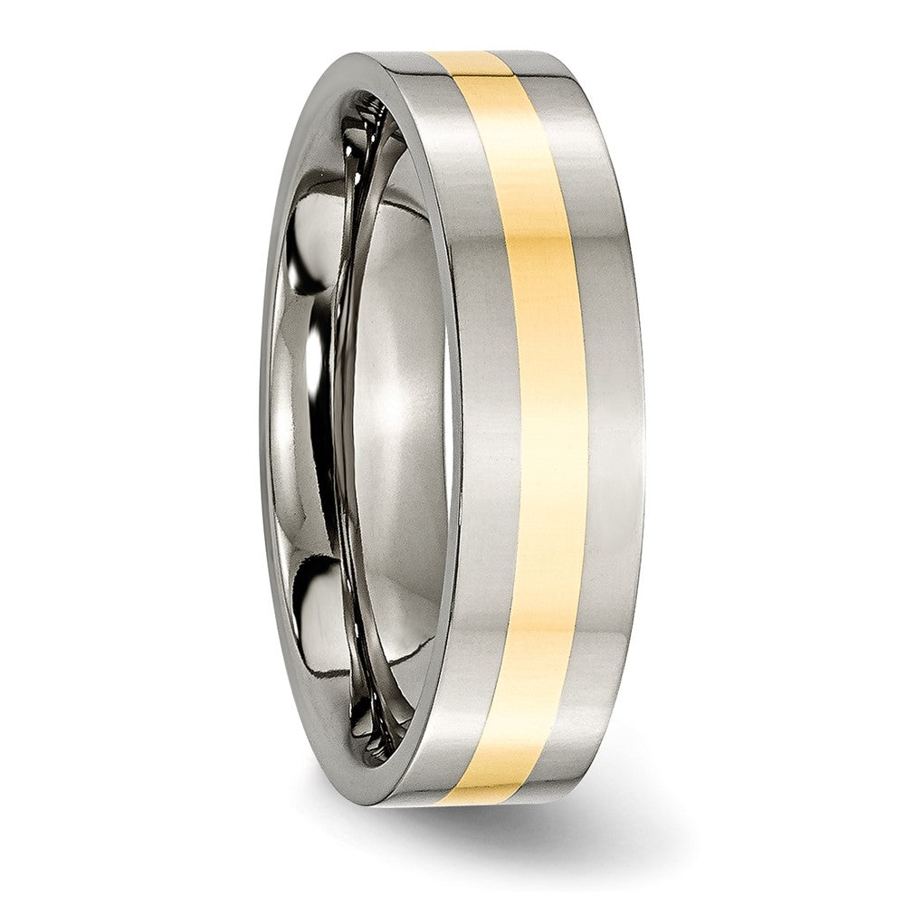 Chisel Titanium Polished with 14k Gold Inlay 6mm Flat Band