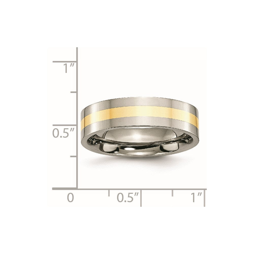 Chisel Titanium Polished with 14k Gold Inlay 6mm Flat Band