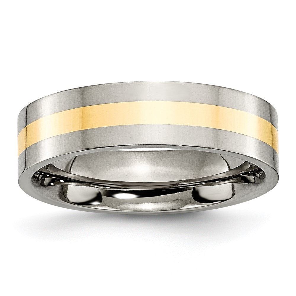 Chisel Titanium Polished with 14k Gold Inlay 6mm Flat Band