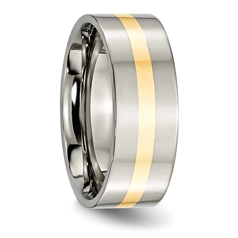 Chisel Titanium Polished with 14k Gold Inlay 8mm Flat Band