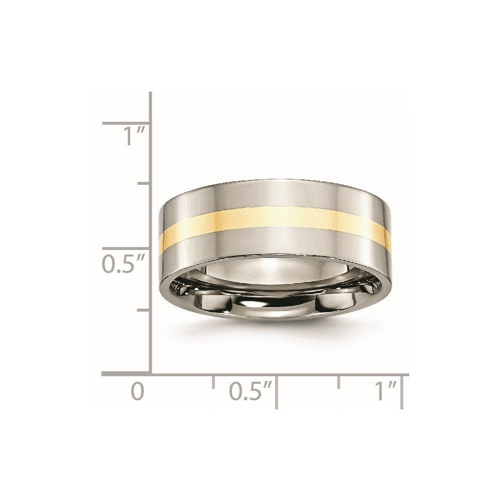 Chisel Titanium Polished with 14k Gold Inlay 8mm Flat Band