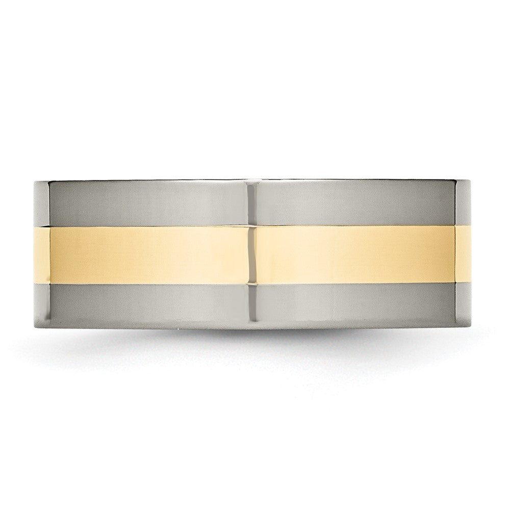 Titanium Polished w/14k Yellow Inlay 8mm Flat Band