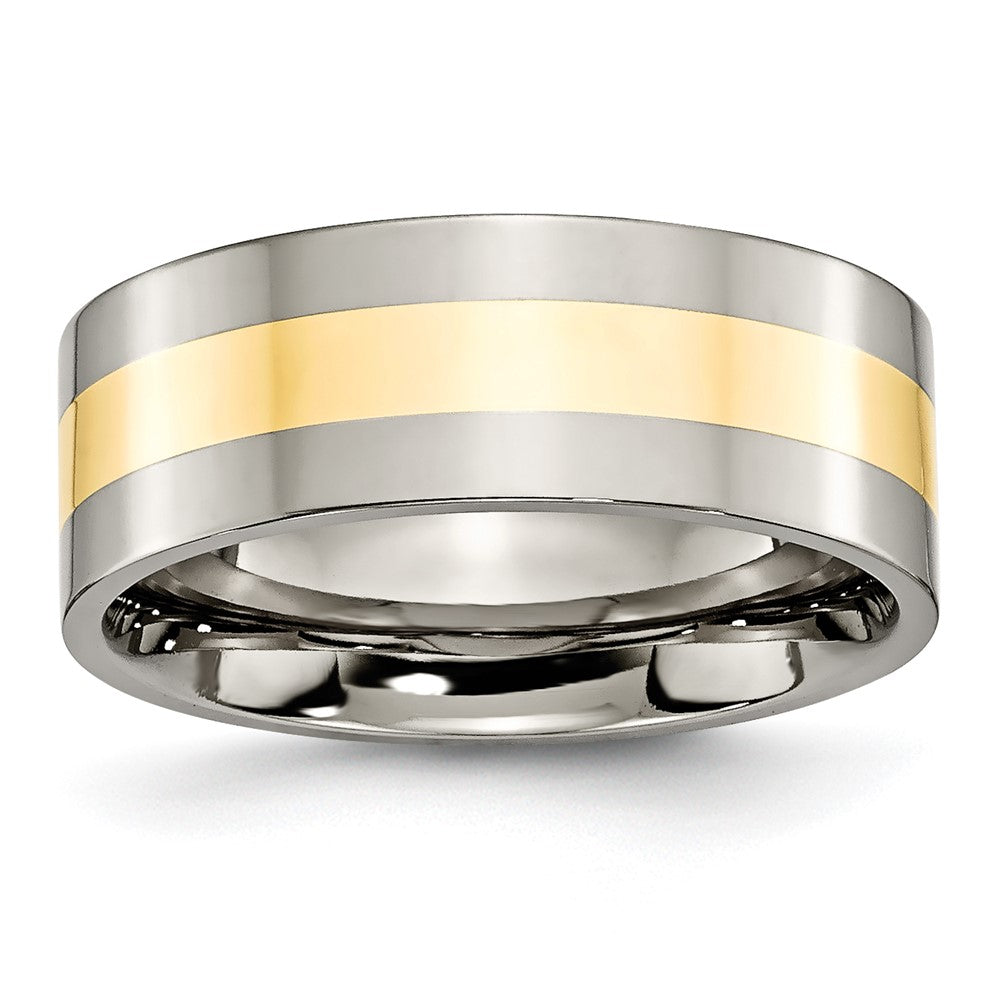 Titanium Polished w/14k Yellow Inlay 8mm Flat Band