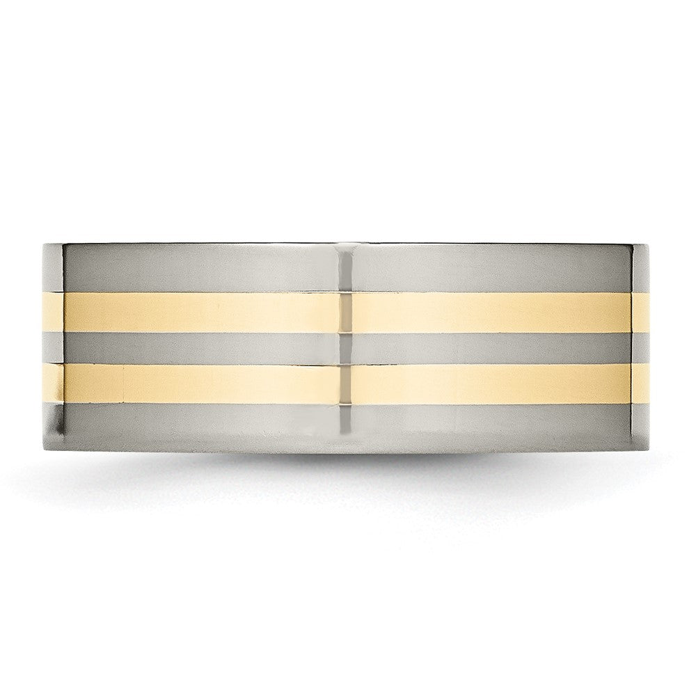 Titanium Polished w/14k Yellow Inlay 8mm Flat Band