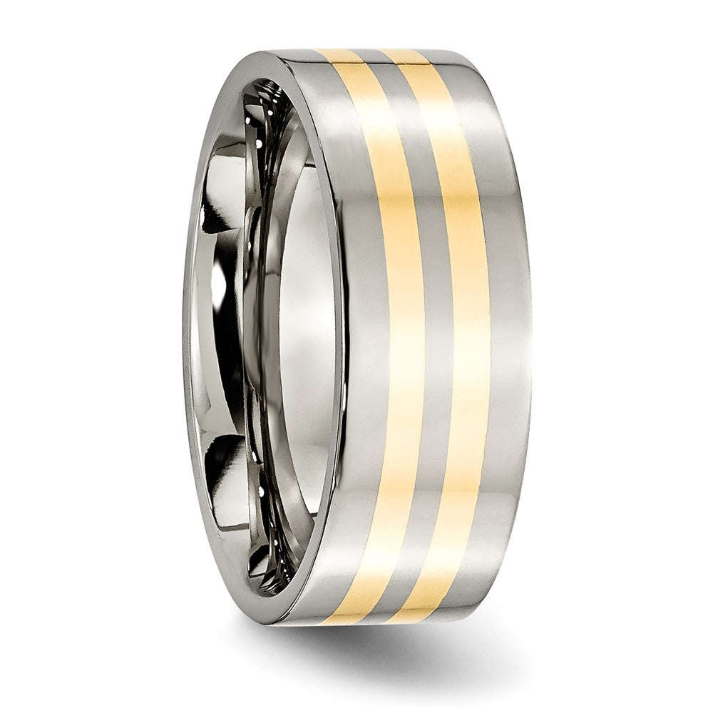 Titanium Polished w/14k Yellow Inlay 8mm Flat Band