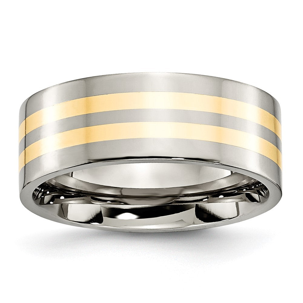 Titanium Polished w/14k Yellow Inlay 8mm Flat Band