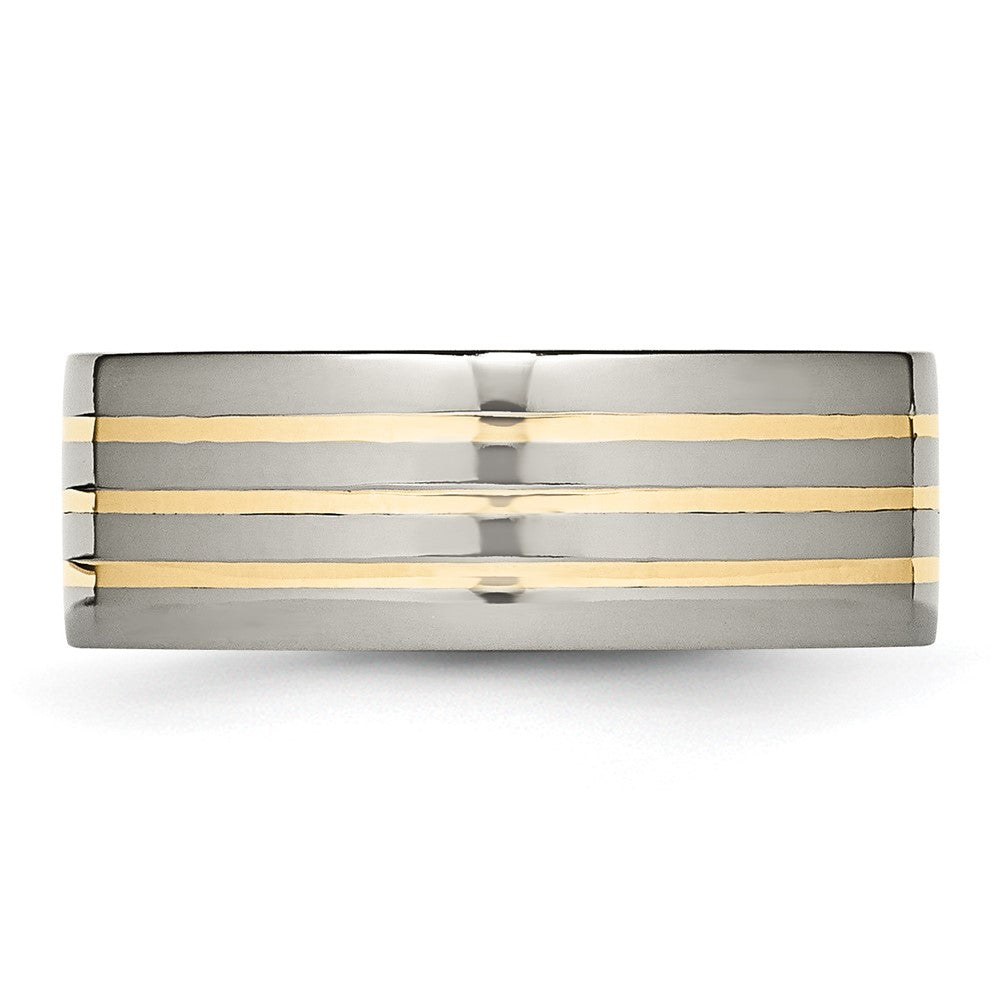 Chisel Titanium Polished with 14k Gold Inlay 8mm Flat Band